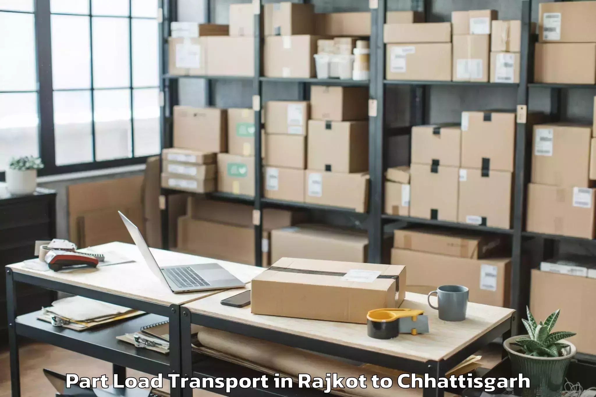 Easy Rajkot to Indira Kala Sangeet Vishwavidy Part Load Transport Booking